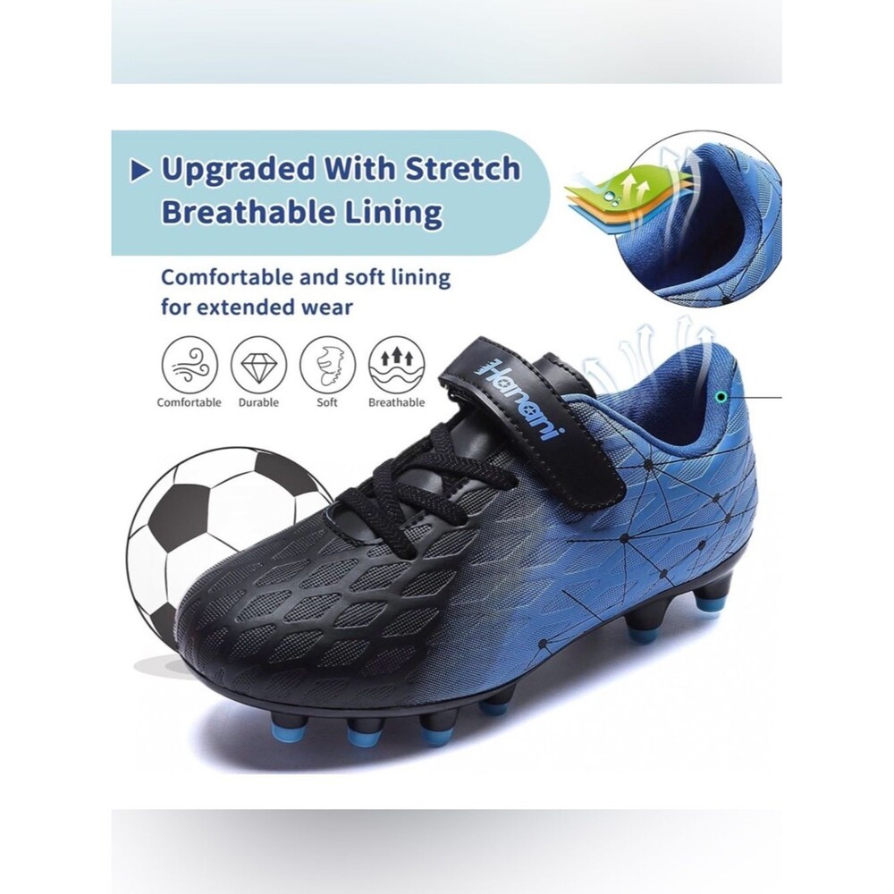 Hanani Kids Blue & Black Velcro Closure Athletic Sports Cleats. Little Kids 13. - Picture 7 of 10